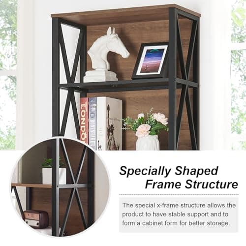 7-Tier Rustic Wood Metal Bookshelf for Home Office, Living Room and Bedroom