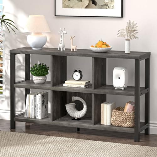 FOLUBAN Light Grey 47 Inch Wood & Metal Cube Storage Organizer