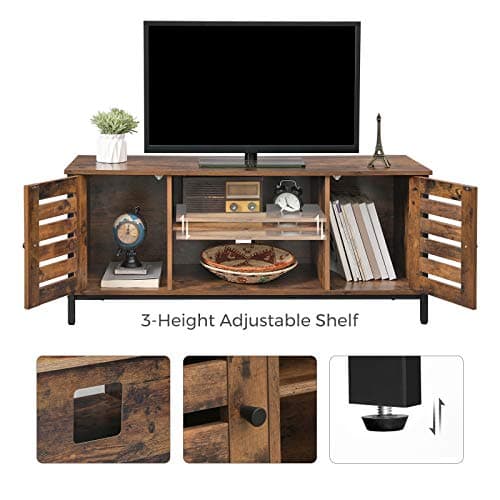 VASAGLE 50 Inch TV Stand with Storage, Rustic Brown Louvered Cabinet