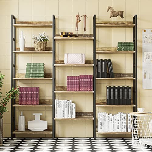 IRONCK Triple Wide 5 Tiers Industrial Bookshelf with Metal Frame