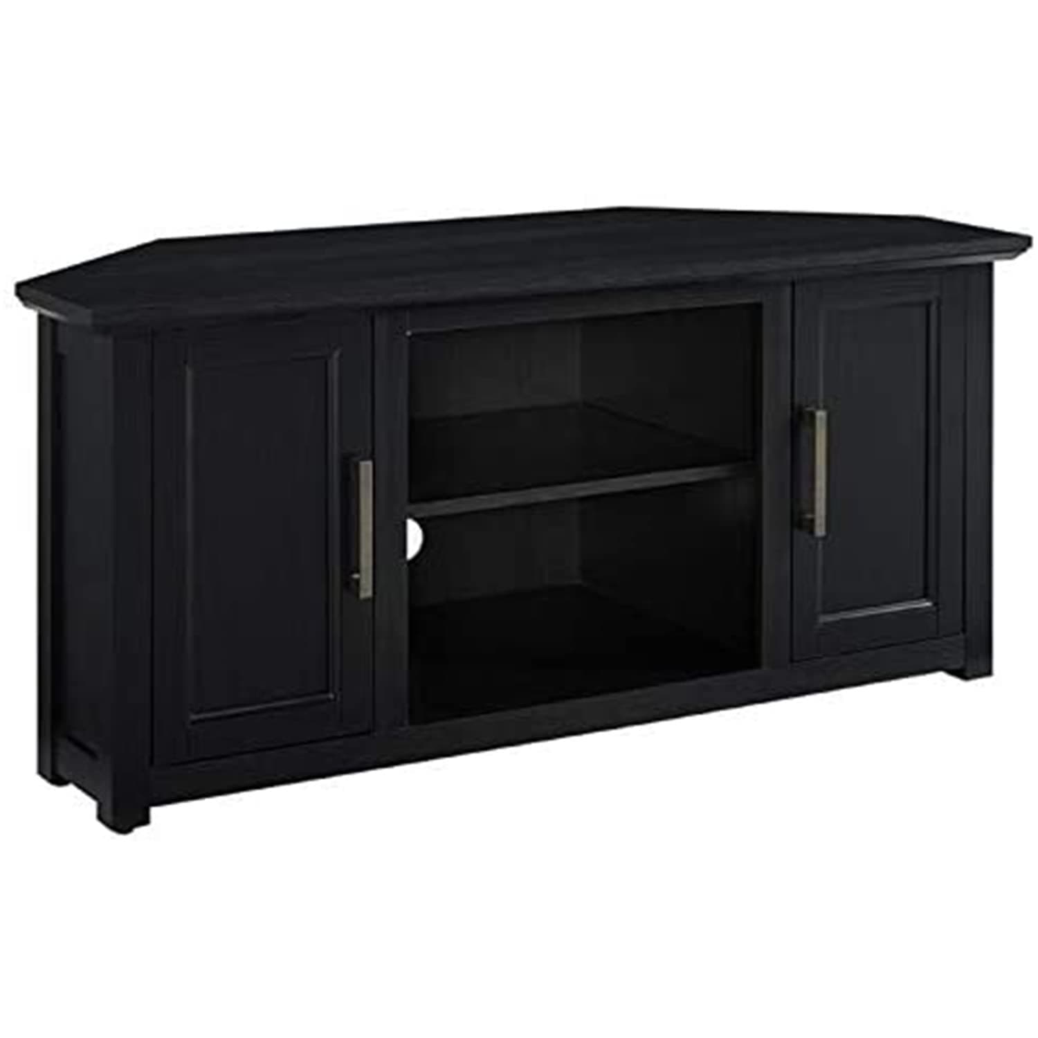 Modern Black Corner TV Stand for Living Room, Fits Up to 50" TVs, 48" Wide, Adjustable Storage, Cable Management