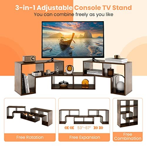Tangkula 3 Piece TV Stand, Brown - Minimalist Modern Entertainment Center for 50-65 Inch TVs