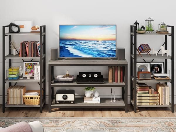 BON AUGURE Dark Gray Oak 4 Tier Bookshelf for Living Room & Office