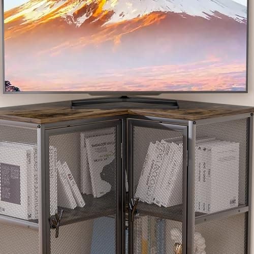 VECELO 40-Inch Corner TV Stand with Storage Shelves - Farmhouse Entertainment Center for Living Room and Bedroom, Brown