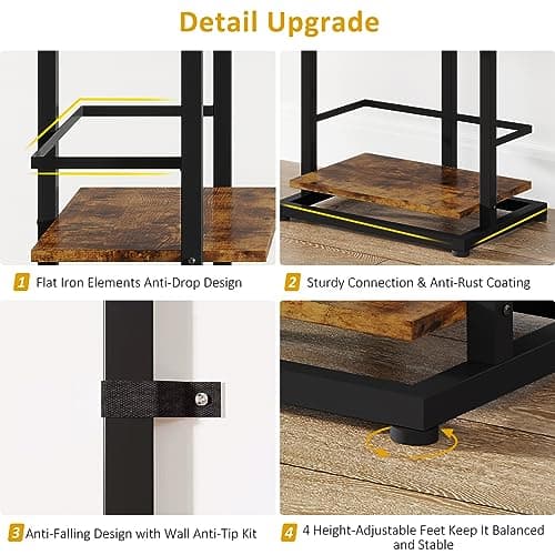 Rustic Brown 5 Tier Wood Bookshelf with Metal Edge Protection
