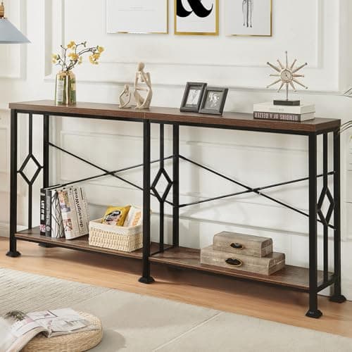HOMISSUE Industrial Narrow Console Table with Storage for Hallway and Living Room, Rustic Brown