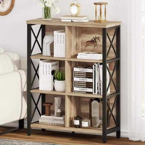 FATORRI Rustic Oak 6 Cube Storage Bookshelf Organizer