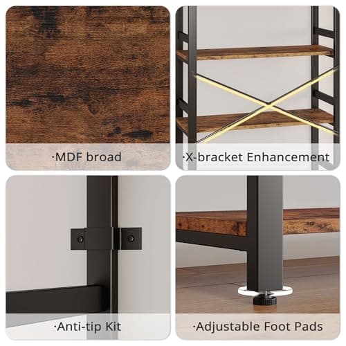 IRONCK Vintage Brown 6 Tier 31.5in Wide Bookshelf for Home Office, Living Room & Bedroom
