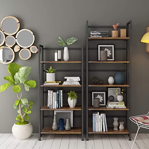 Vintage Folding Bookshelf Storage Shelves - 5 Tiers Multifunctional Plant Stand Bookcase for Home Office