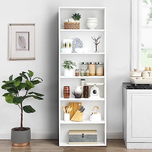 Oneinmil 6-Tier Floor Standing Bookshelf, White, Home Office Decor