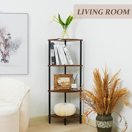 4-Tier Brown Corner Storage Shelf for Small Spaces