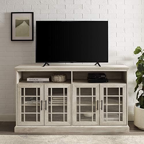 Walker Edison Classic White Oak 58" TV Stand with Glass Doors & Shelves