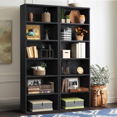 Oneinmil 6-Tier Floor Standing Bookshelf, White, Home Office Decor