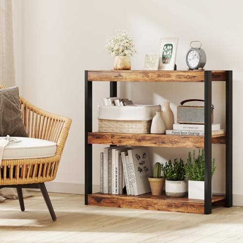 Giantex Rustic Brown & Black 3 Tier Wood Bookshelf