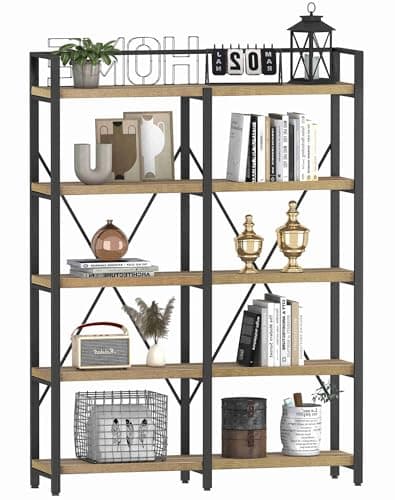 FATORRI Rustic Oak 5-Tier Bookshelf, 51" Wide