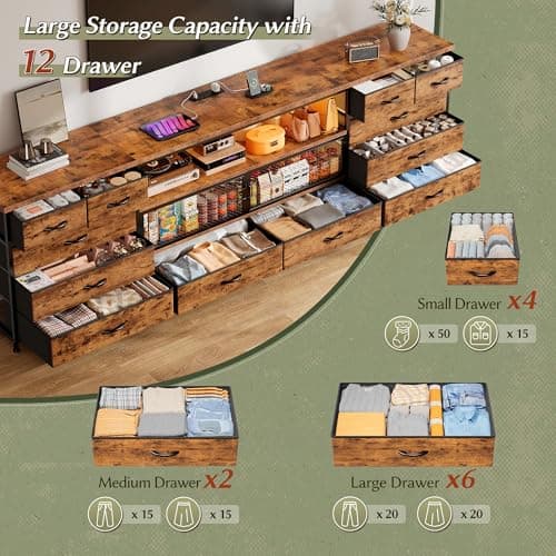 EnHomee 71 Rustic Brown TV Stand with LED & Charging Station for Bedroom