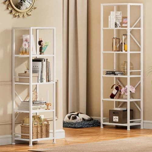 Furologee White Tall Bookshelf with 6 Shelves for Living Room and Home Office