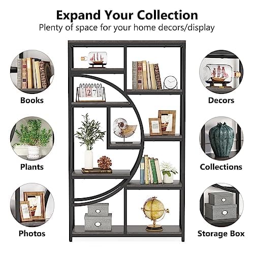 Tribesigns Industrial 5 Tier Tall Freestanding Bookshelf with Open Storage for Living Room and Bedroom