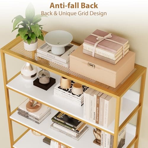 HITHOS 5 Tier Modern Wood Bookshelf with Drawers, 71" Tall Storage Cabinet