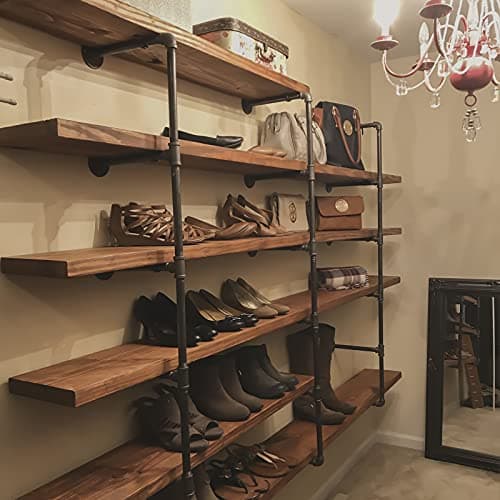 HITOMEN 2 Set 5-Tier 55" Tall Iron Pipe Shelves, Black Vintage Kitchen Storage