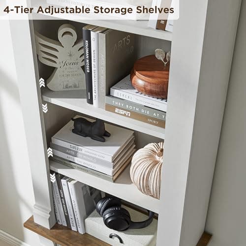 OKD Antique White 72" Tall 4-Tier Storage Bookcase