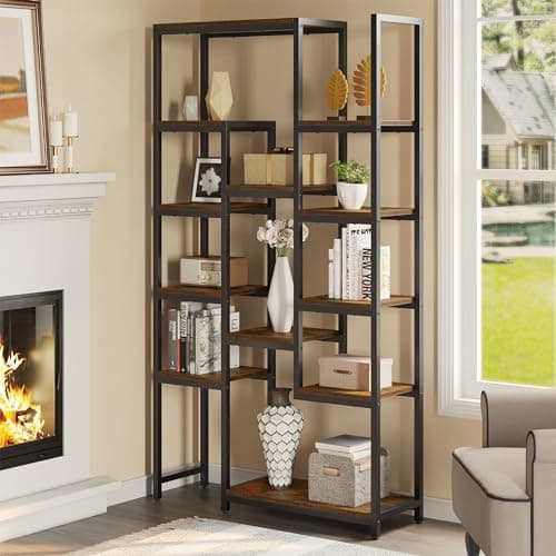 YITAHOME 71" Tall Rustic Brown Bookshelf with 12 Shelves for Living Room, Bedroom, Office
