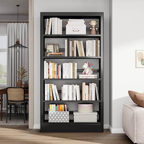 70.9" White Metal Bookshelf, 5-Tier Heavy Duty Shelf for Living Room, Office, Library