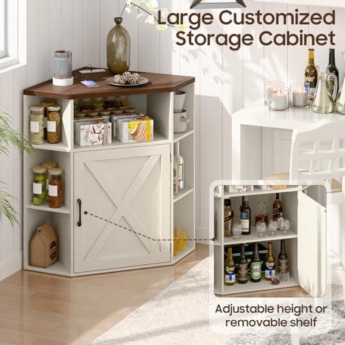 Industrial Corner Cabinet with USB Ports Off White 6-Cubby Bookshelf