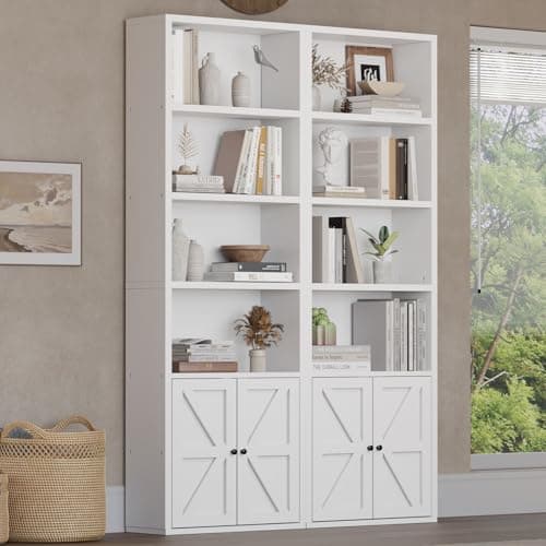 OneInMil 6-Tier Industrial Double Wide Bookshelf with Doors & Storage Cabinets 71" Tall