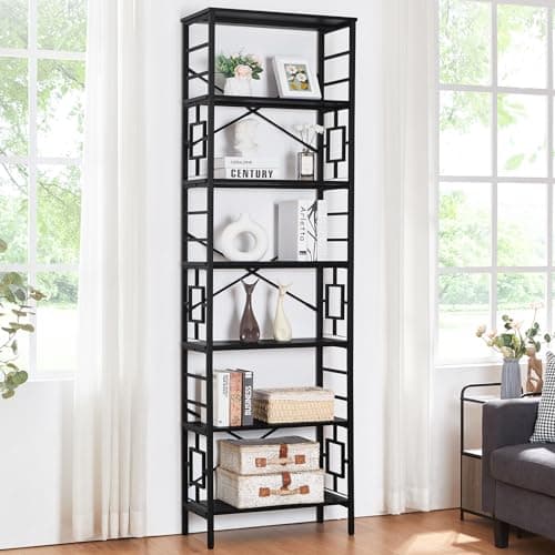 HOMISSUE 84 Inch Industrial Metal Tall Bookshelf, 7 Tier Black Rustic Shelf for Office and Living Room