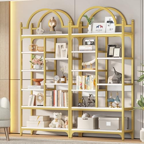 8-Tier Industrial Arched Bookshelf, 71 Inch Tall, Rustic Brown, Ideal for Living Room, Bedroom, and Home Office