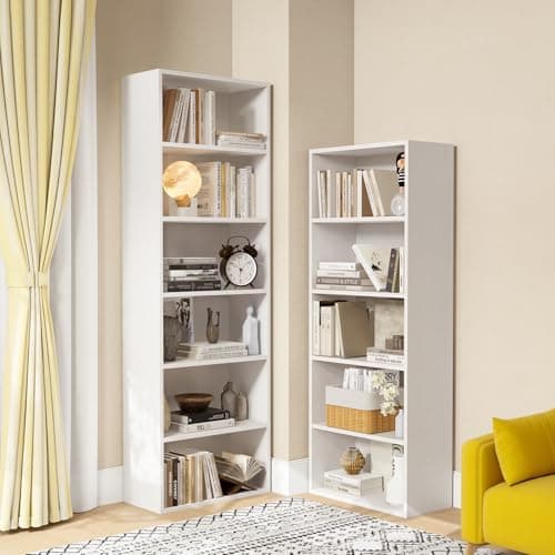 White 5-Tier MXV Bookshelf for Home Office, Living Room, Bedroom