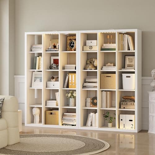 IRONCK 15-Tier Cube Bookcase with LED Lights, White