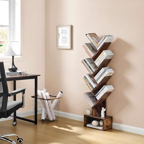 Hoctieon 9 Tier Rustic Brown Bookshelf for Living Room & Home Office