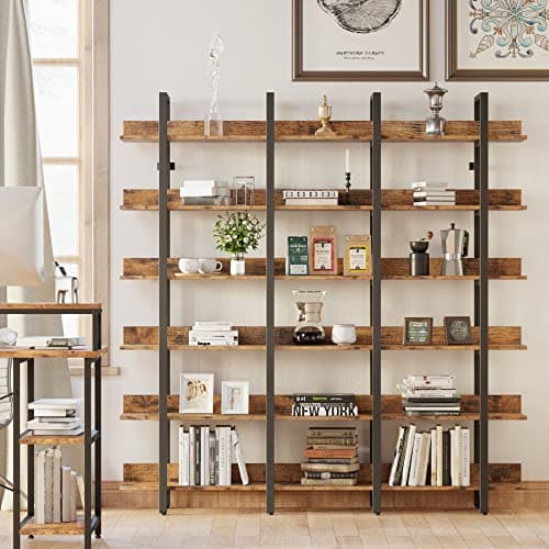 IRONCK Triple Wide 6 Tiers Bookcase, Vintage Brown for Home Office
