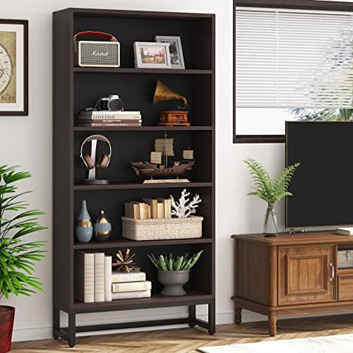 Tribesigns Sandalwood Large 70.8” 5-Tier Bookcase Organizer for Living Room, Bedroom