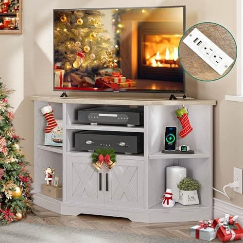 YITAHOME Corner TV Stand for TVs up to 55/50 Inch, Modern Farmhouse Entertainment Center with Storage - Black