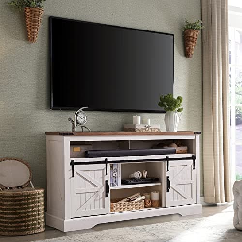 OKD Farmhouse 65+" TV Stand with Sliding Door & Storage