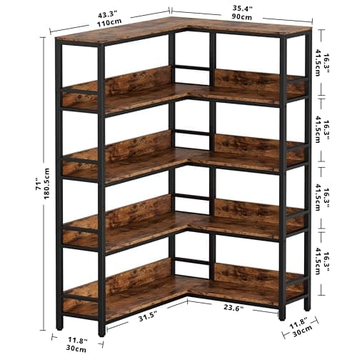 IRONCK 5-Tier Corner Bookcases with Baffles for Living Room and Home Office Storage
