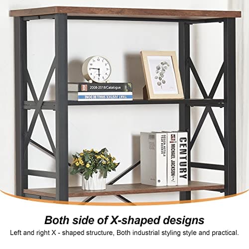 HOMBAZAAR 5 Tier Tall Rustic Bookshelf, Metal Frame, Brown, Living Room, Bedroom, Home Office