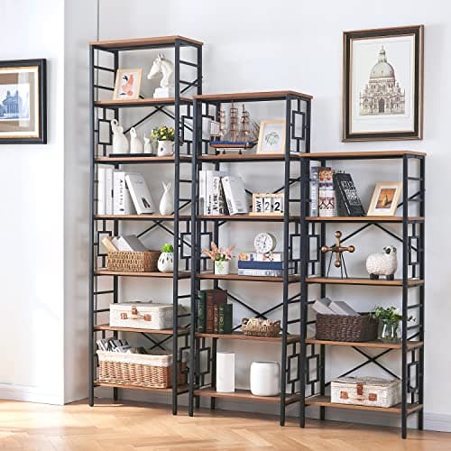 HOMISSUE 6-Tier Rustic Brown Metal Bookshelf for Home Office