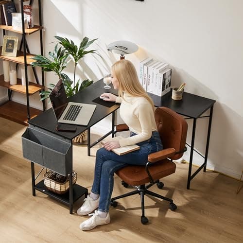 L-Shaped Gaming Desk - 50 Black Computer Table for Home Office and Small Spaces