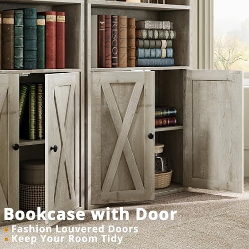 IRONCK 2pcs 6- Shelf Tall Bookcase with Doors for Home Office and Living Room