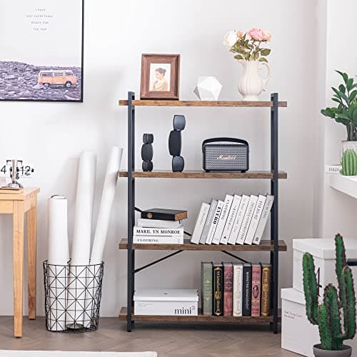 HCHQHS 4-Tier Industrial Rustic Bookshelf with Metal Frame