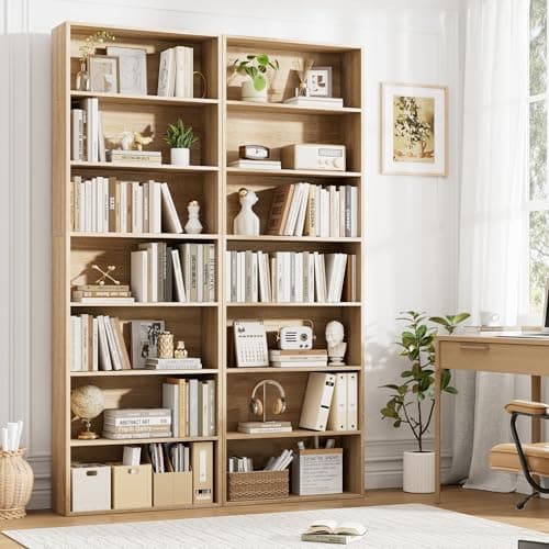 82" Tall Light Oak Bookshelf with 7-Tier Shelves for Home Office, Living Room, Bedroom