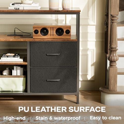 Rustic TV Stand Dresser with Power Outlets and LED Lights for 50 43 Inch TV