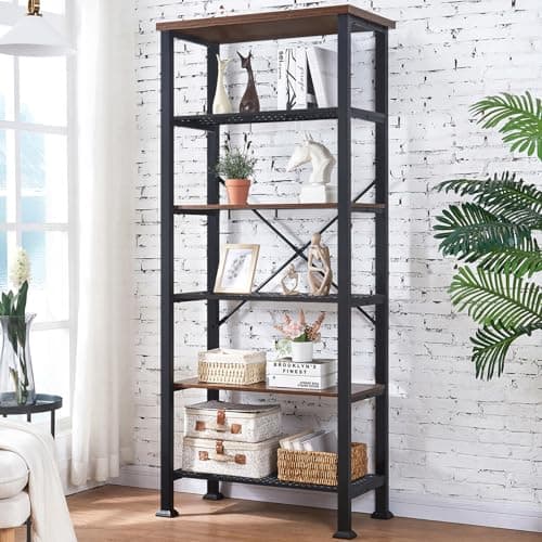 HOMBAZAAR Grey Industrial 4 Tier Bookshelf, Engineered Wood & Metal Deep Bookcases