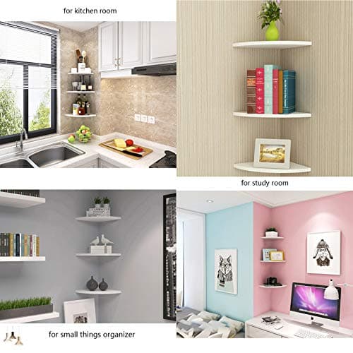 White 11 Inch Corner Wall Shelf Set for Kitchen, Living Room, Bathroom Decor