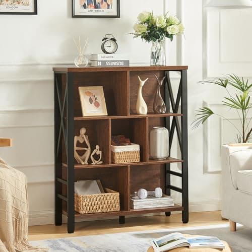Rustic Cube Bookshelf with Storage for Home and Kids Rooms