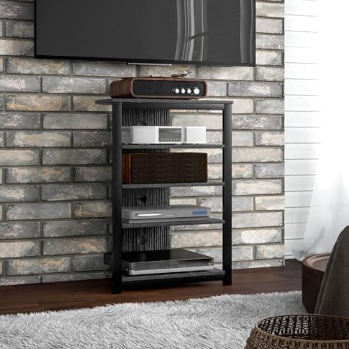 HOMCOM 4-Tier LED Media Stand with Cable Management for DVD Players, Game Consoles, and Streaming Devices - Black